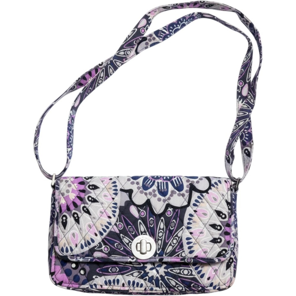 Vera Bradley Deep Night Paisley Quilted Cotton Crossbody Bag Purple Floral 24772